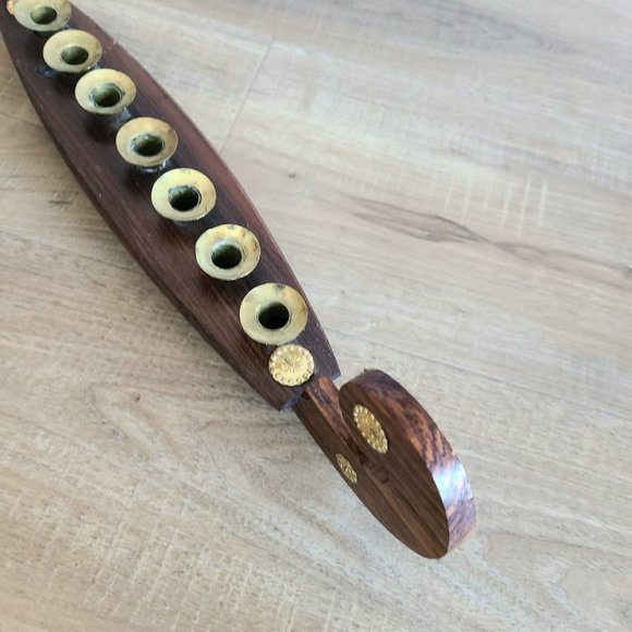 Vintage wooden and brass gondola boat Viking ship shape candleholder. - Picture 8 of 10